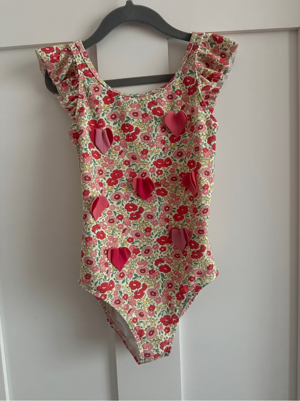 Mini Boden Girls Floral Heart One-Piece Swimsuit - Pink Floral 7-8 yr